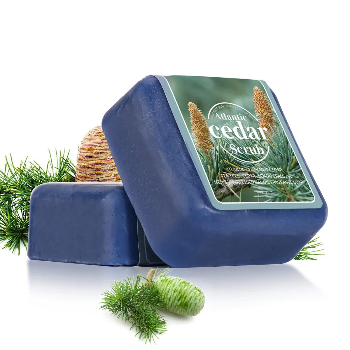 70g Atlantic Cedar Men'S Fragrance Essential Oil Soap Portable Soap For Travel, Matte Particle Deep Cleaning Handmade Soap