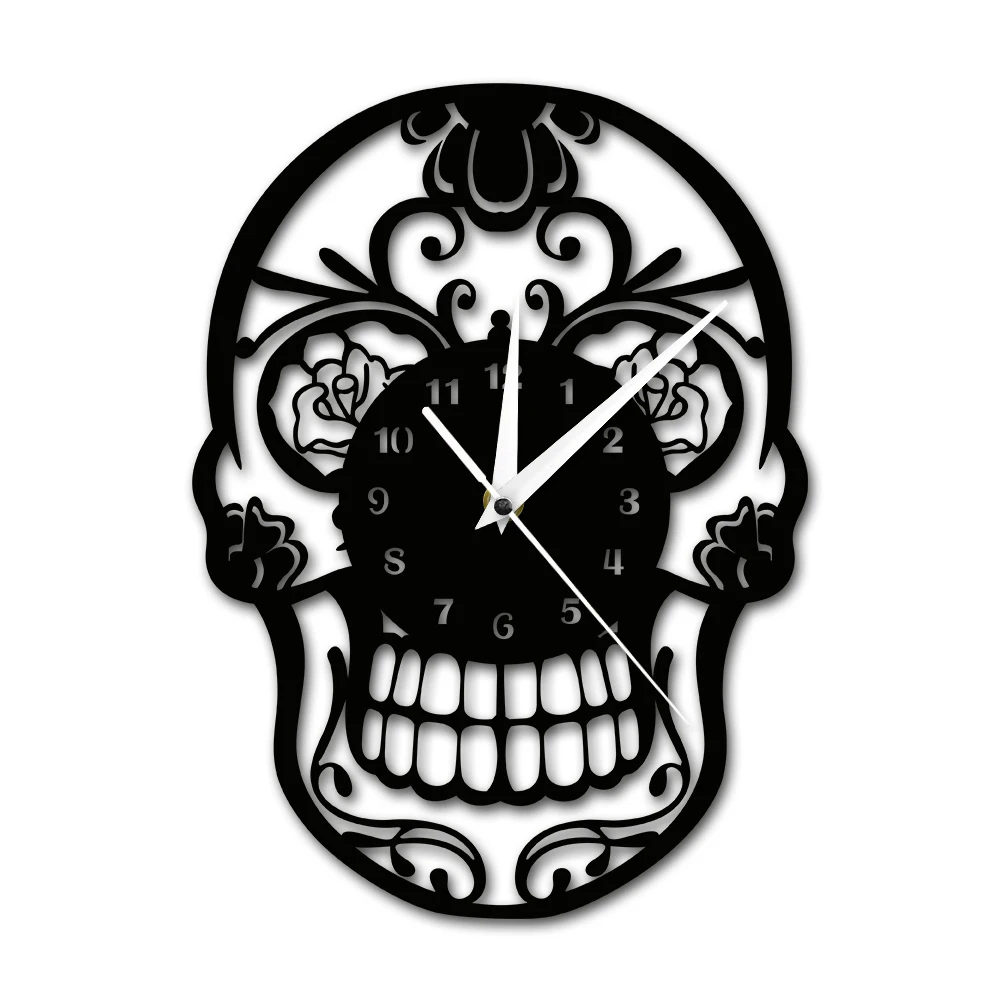 Day of the Dead Sugar Skull Wall Clock Mexican Skull Dia de Muertos Wall Clock Floral Candy Skull Decorative Hanging Wall Watch