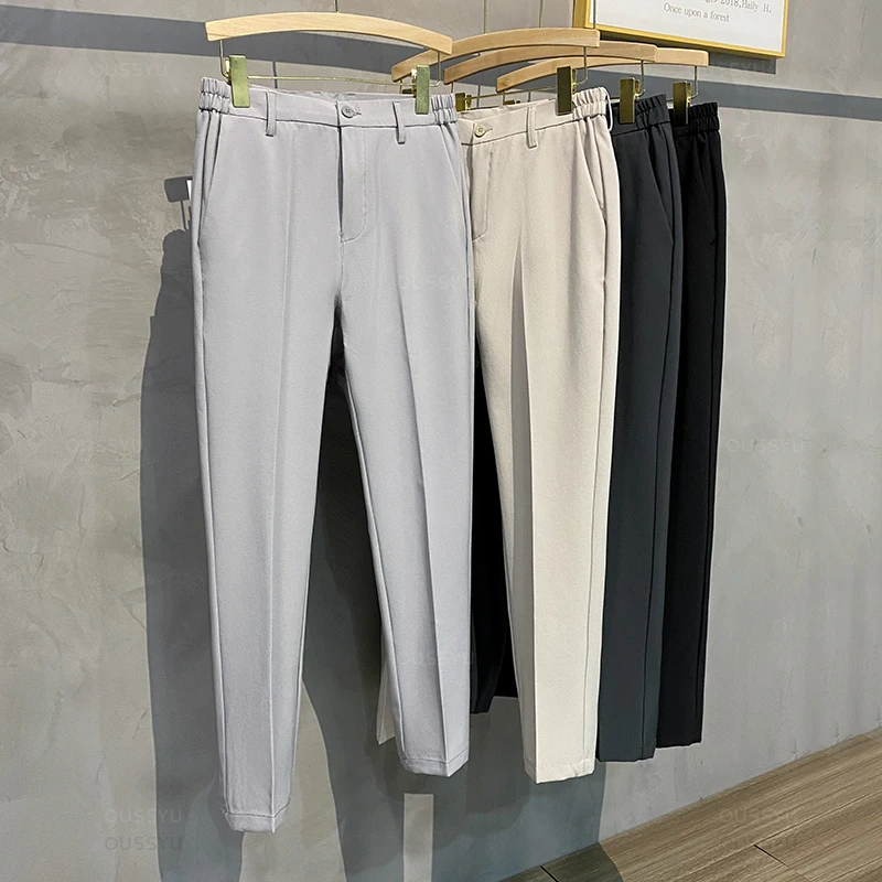 Spring Summer Men's Casual Pants Suit Pant Slim Fit Work Elastic Waist Jogging Business Trousers Male Black Plus Size 40 42 - Image 4
