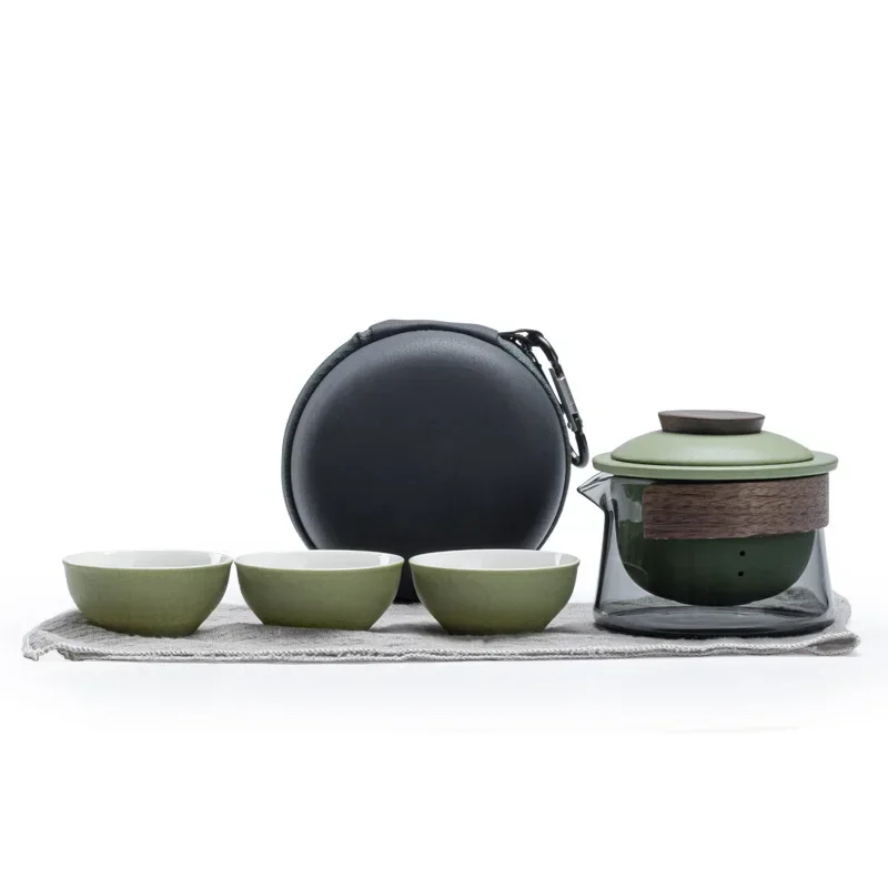 Ceramic Teapot and Tea Cup Set Kit Tea Making Travel Tea Set Portable Outdoor Teaset Bag Chinese Teaware Sets 1 Bowl 3 Cup