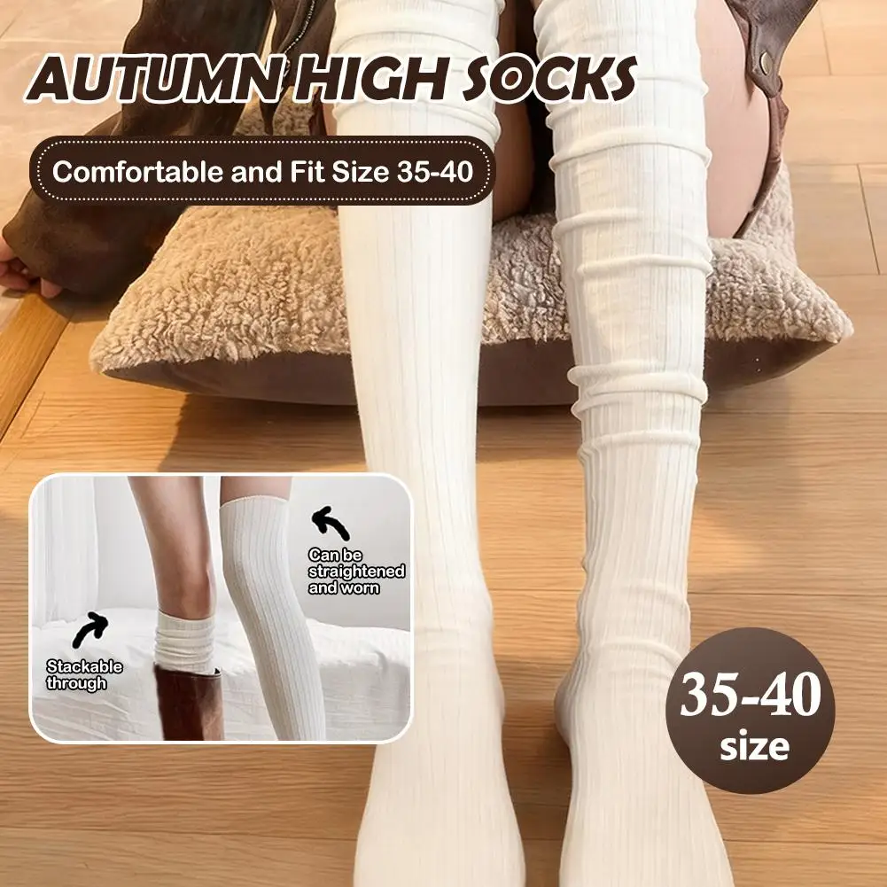 1Pair Knee Over Socks for Women in Spring and Autumn Solid Color Anti Slip Slim Leg Socks Long Boots Stacked Thigh Socks