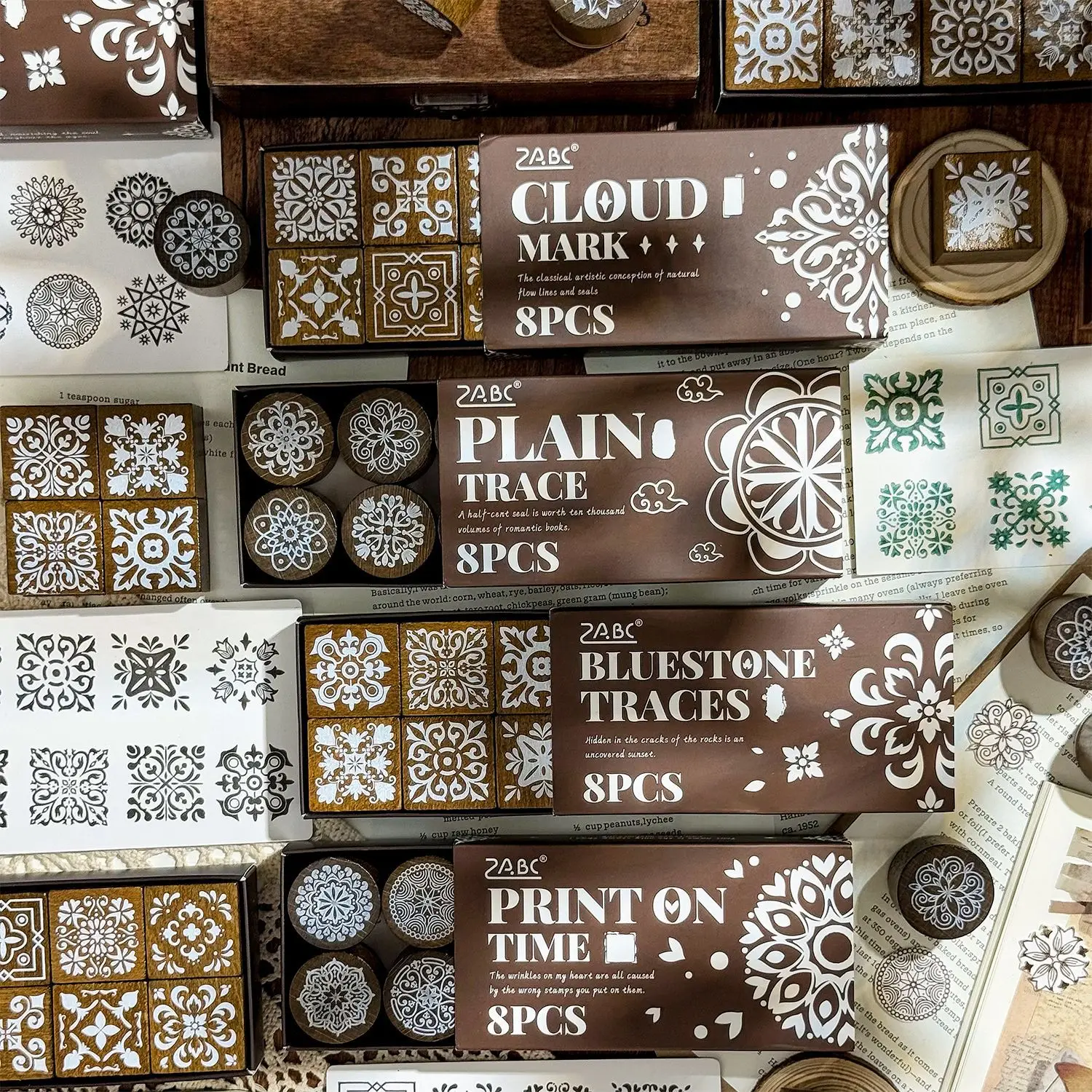 Vintage Floral Pattern Wooden Stamps, DIY Printing Decor Supplies for Journal Diary Scrapbooking Crafts
