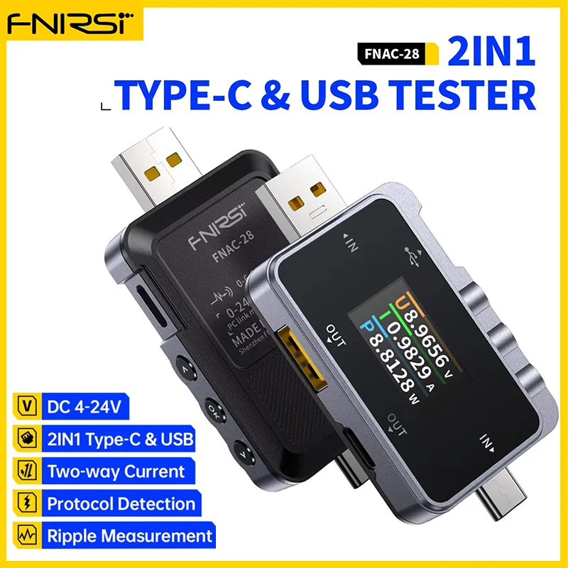 FNIRSI FNAC-28 2 IN 1 Type-C USB Tester 6.5A Digital Voltmeter Current Meter Ammeter Voltage Current Tester Cable Charger Test