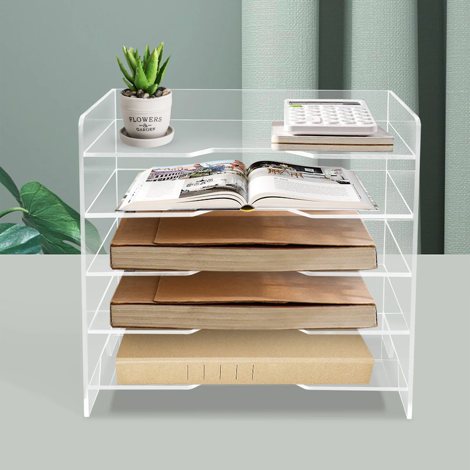 File Storage Rack, 5 Trays Paper Organizer, Folder and Accessories Storage Stackable, Desk File Letter Organizer