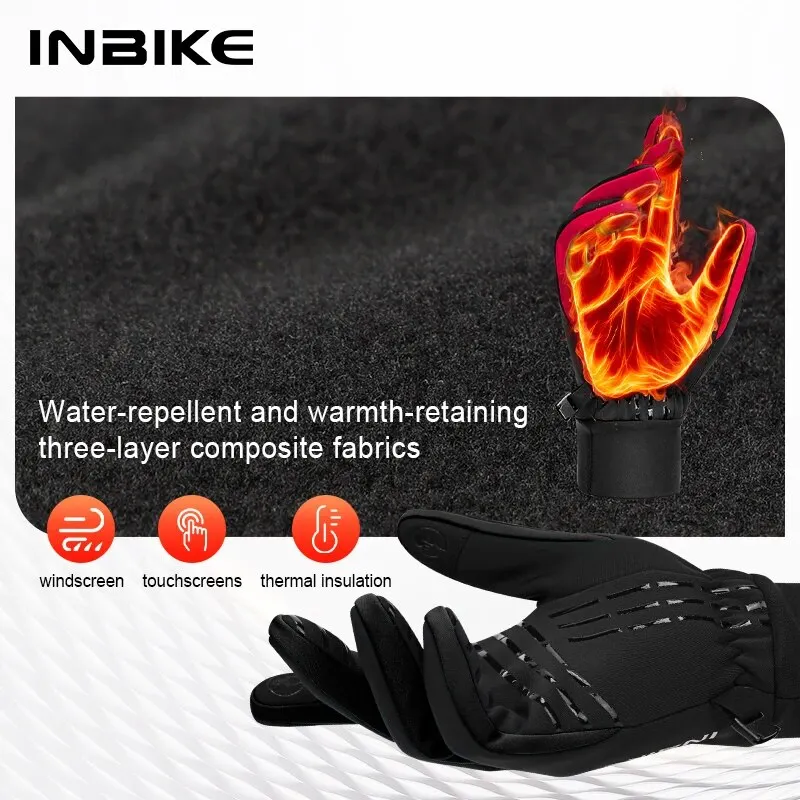 INBIKE Winter Fleece Cycling Gloves Warm Biking Glove for Riding for Men Women Bicycle Gloves Waterproof Touchscreen Accessori