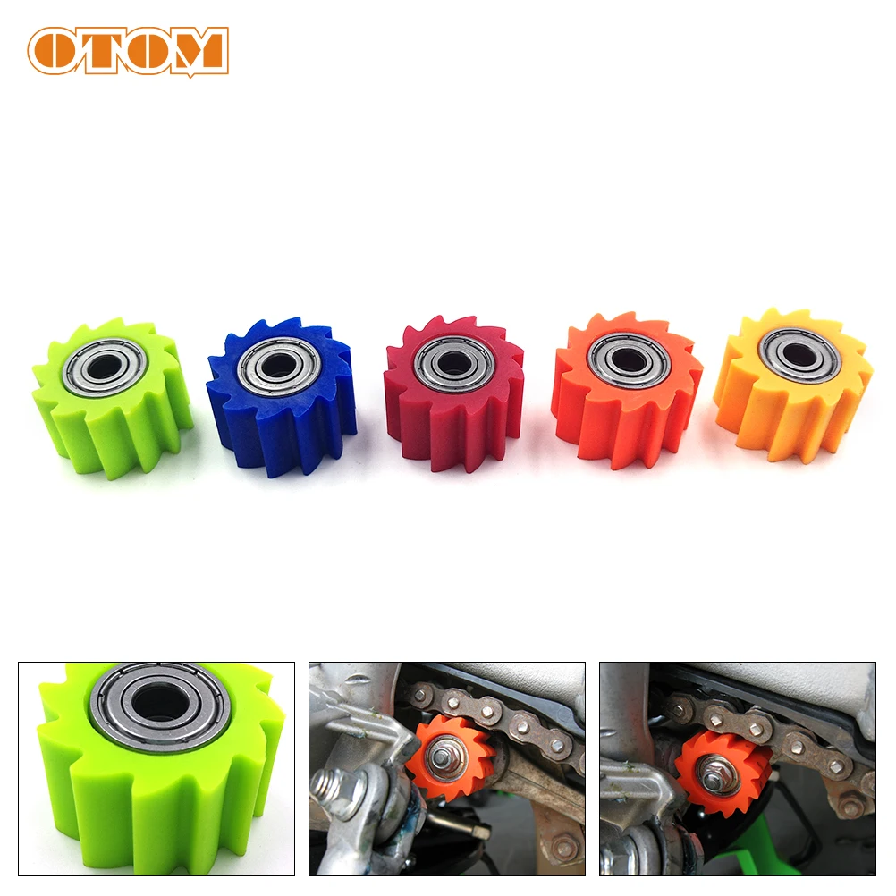 OTOM Motorcycle Universal M8/M10 Guide Serrated Chain Rollers Multicolor Tensioner Pulley Wheel Motocross Bearing Accessories