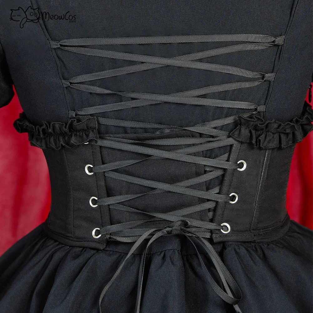 US Stock MEOWCOS Victorian Gothic Halloween Black Dress Vintage Court Style Multi Layered Dress with Corset Cosplay Costume view 5