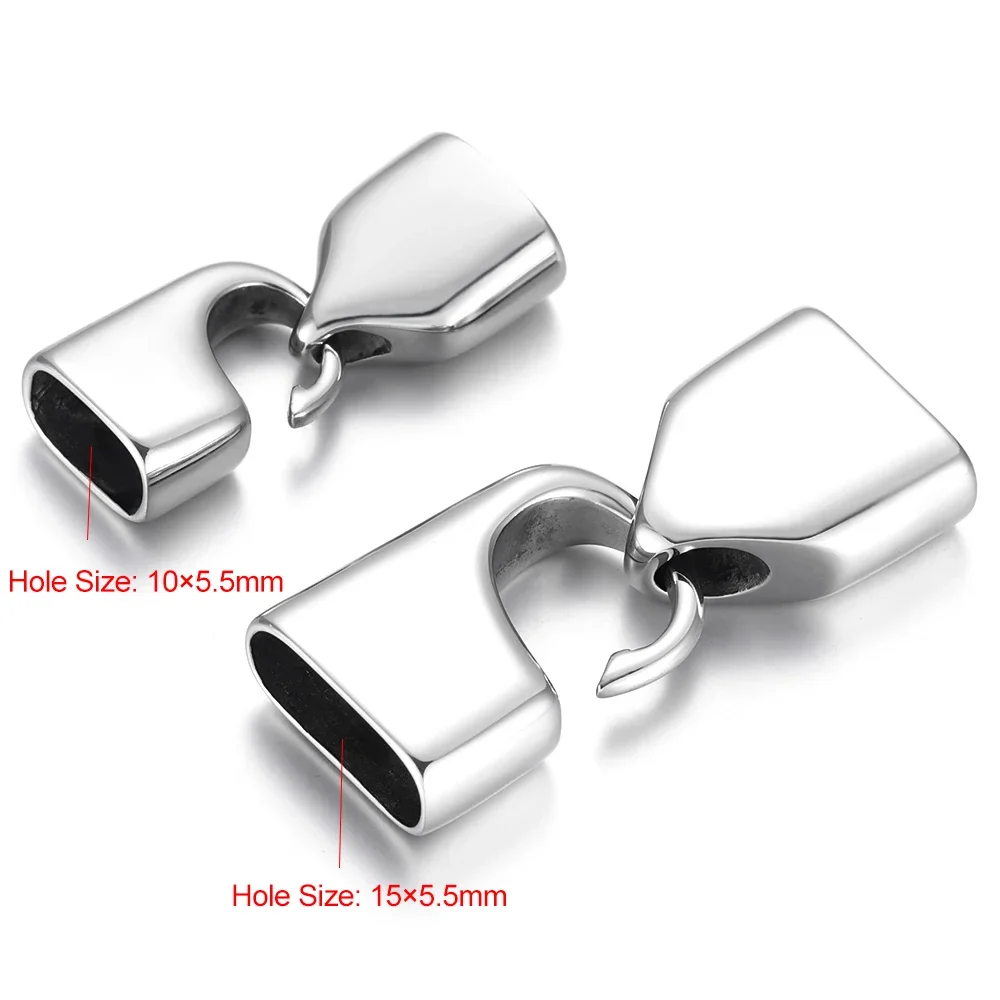 Stainless Steel Hook Clasps Set for 10mm 15mm Flat Leather Connector Mirror Polish End Cap Bead Bracelet Jewelry Making Findings