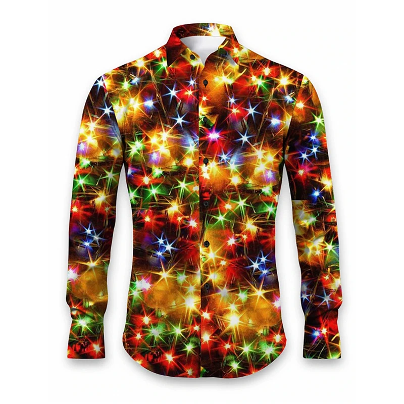 3D Print Colorful Casual Shirts For Men Long Sleeve Button Up Bright Light Pattern Festival Shirts Mens Tees Camisa Masculina