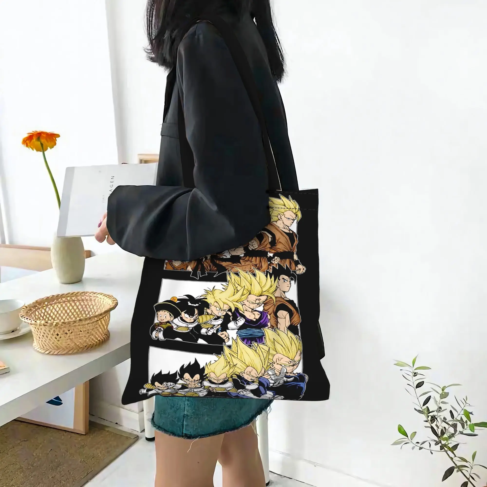 Customized Dragon Ball Z Women's Bag Shopping Bag Reusable Double Sided Canvas Tote Bag Shoulder  Handbag
