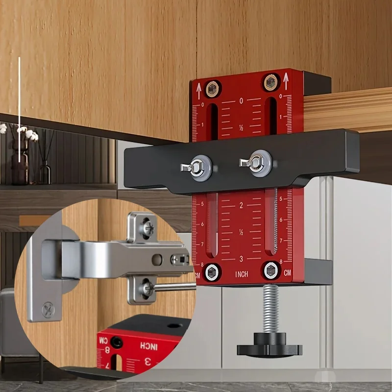 Multifunction Aluminum Cabinet Door Jig, Positioner for Frameless & Face Frame Cabinets, Quick & Easy Hinge Installation Tool