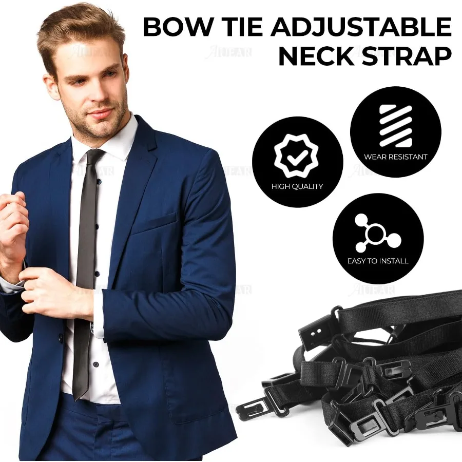 Confezione da 10 accessori regolabili per cinturino con papillon con clip in nero per uomo, perfetti per abiti da cerimonia, abiti da sposa e Bu