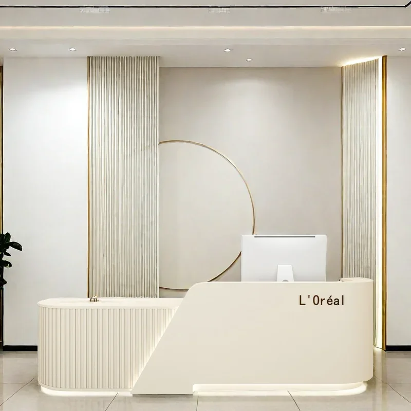

Aesthetic Salon Reception Counter Column Furniture Restaurant Reseption Desk Glass Pulpito Acrylic Lectern Church Led Cash White