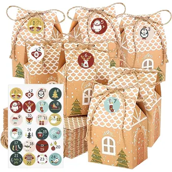 24pcs/Sets Christmas Advent Calendar Candy Boxes with 1 sheet stickers Xmas Tree Hanging…
