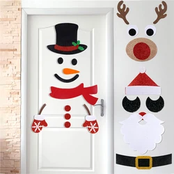 Christmas Decor Door Window Stickers Elk Snowman Santa Claus Felt Cloth Wall Stickers Decals Christmas Home Decoration New year