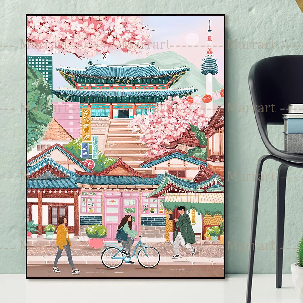 Spring Tourist Scenery Wall Art, Amsterdam,Japan,Paris,Switzerland,Korea,T ravel Gift,Art Poster