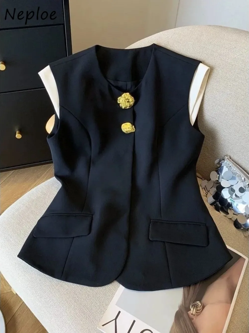 

2025 New French Vest Suit Fabric This Year Popular Sleeveless Slim Vest Slim Top Women