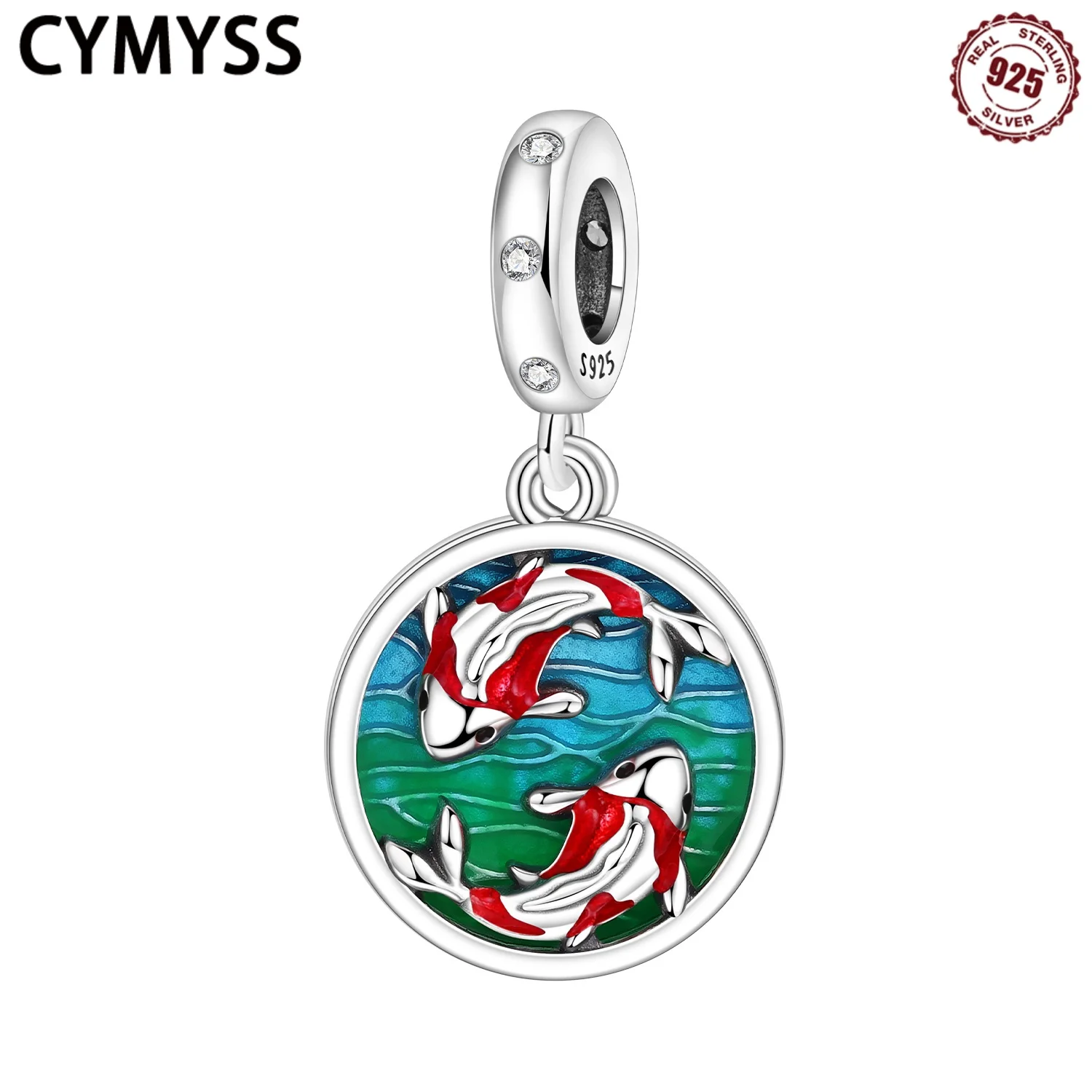 

CYMYSS 2025 New S925 Sterling Silver Koi Fish Zircon Pendant Fine Jewellery Birthday Gift Women's Pendant Good Luckly Beads
