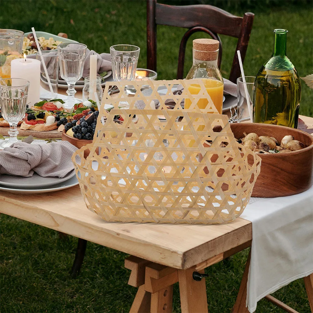 

2pcs Bamboo Decorative Baskets Handwoven Harvest Storage Garden Vegetable Picnic Camping Travel Wedding Basket