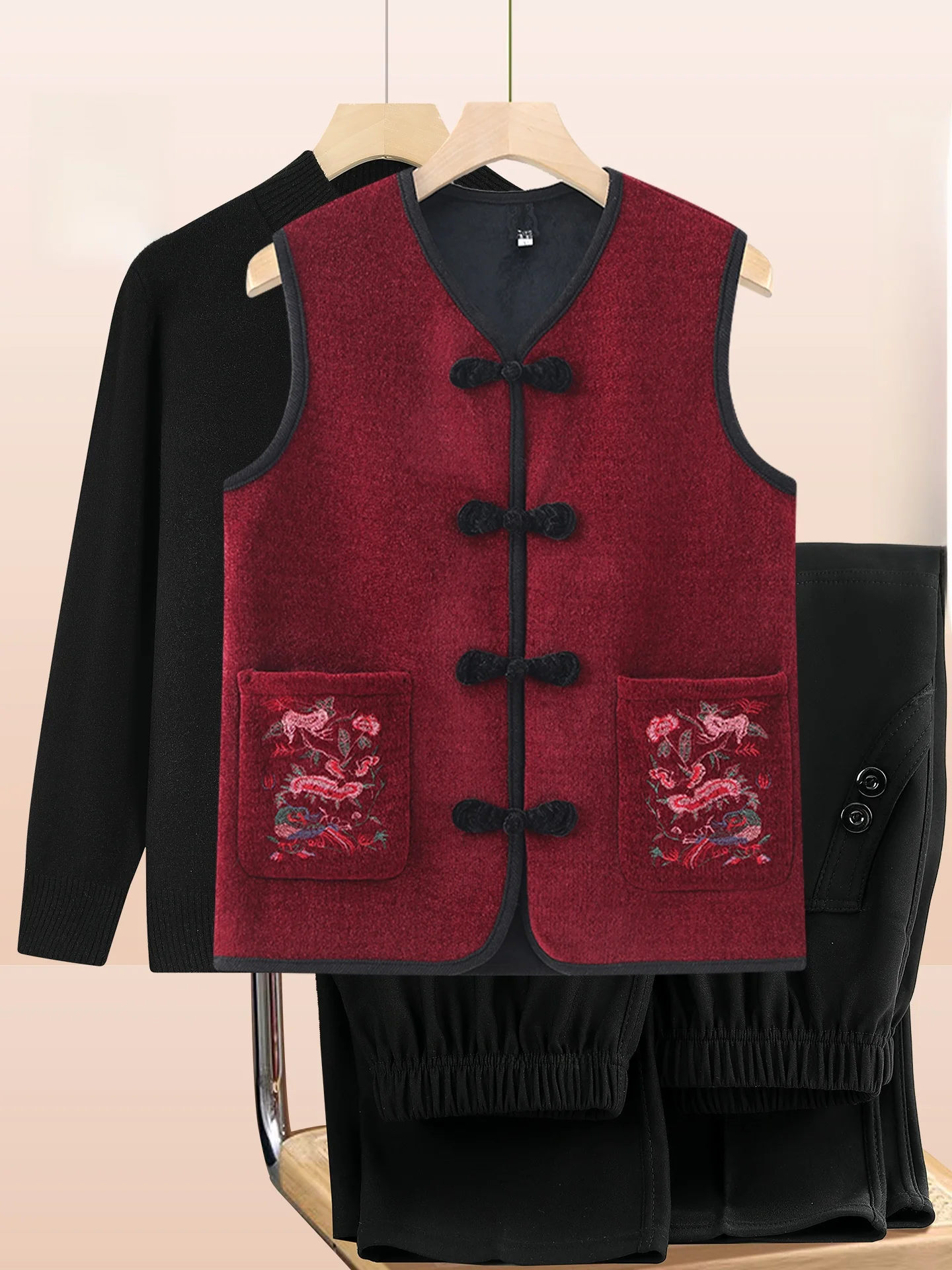 

Ele National Sle Vest for ly Women Outerwear Spring Autumn Comfortable Loose Fit Long Pants V Ne Single Button