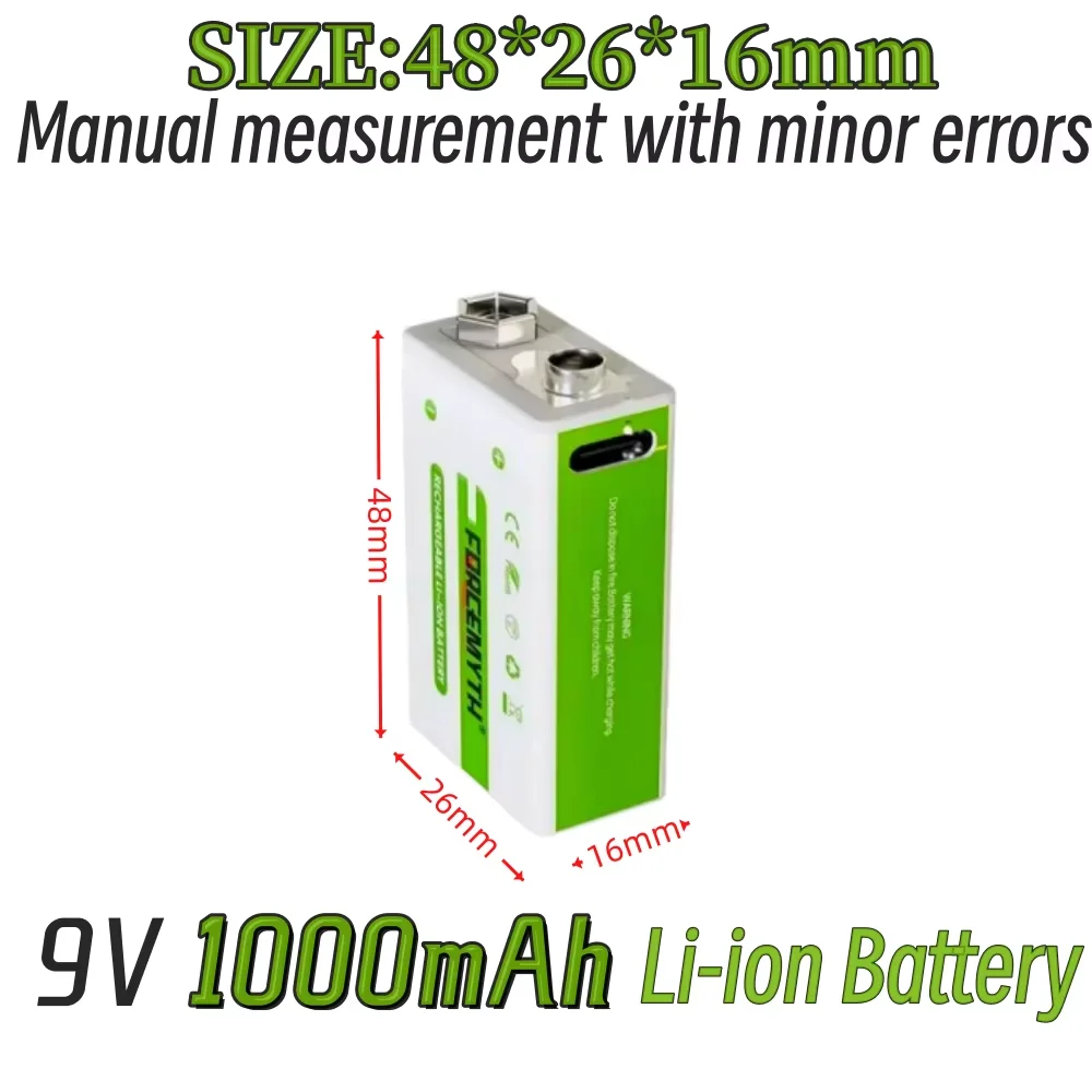 9V 1000mAh Li-ion Rechargeable Battery 6F22 Micro USB 9v Lithium Batteries for Multimeter Microphone Toy Remote Control KTV