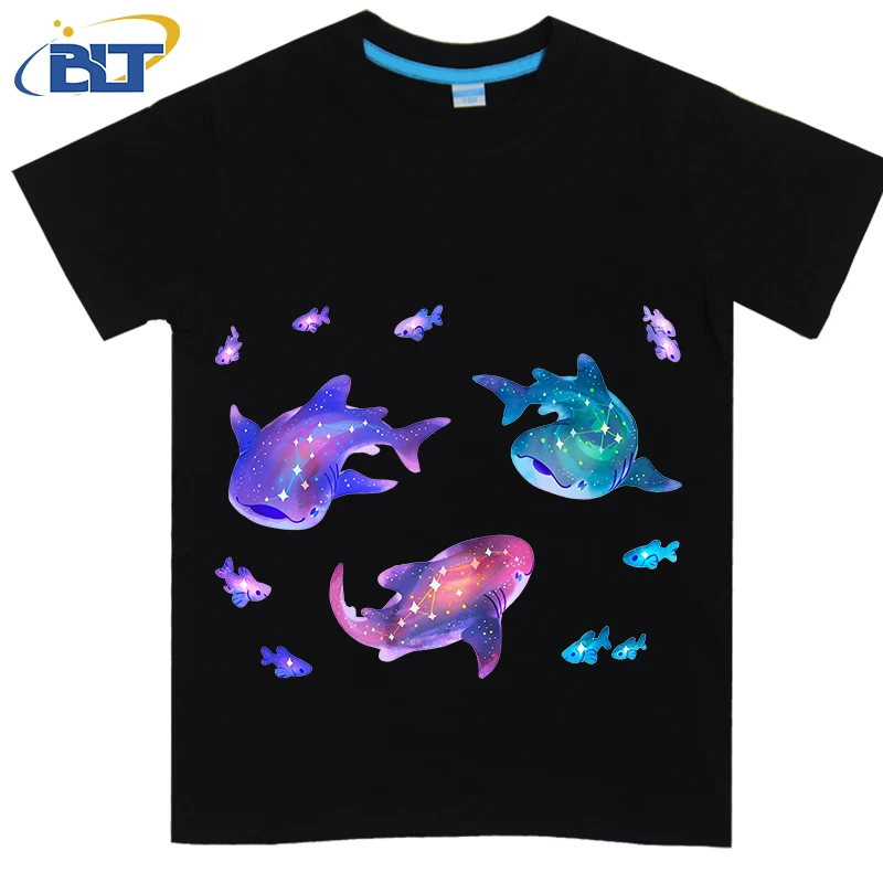 

Cosmic Whale Shark Printed Kids T-shirt Summer Cotton Short Sleeve Casual Tops Suitable for Boys and Girls