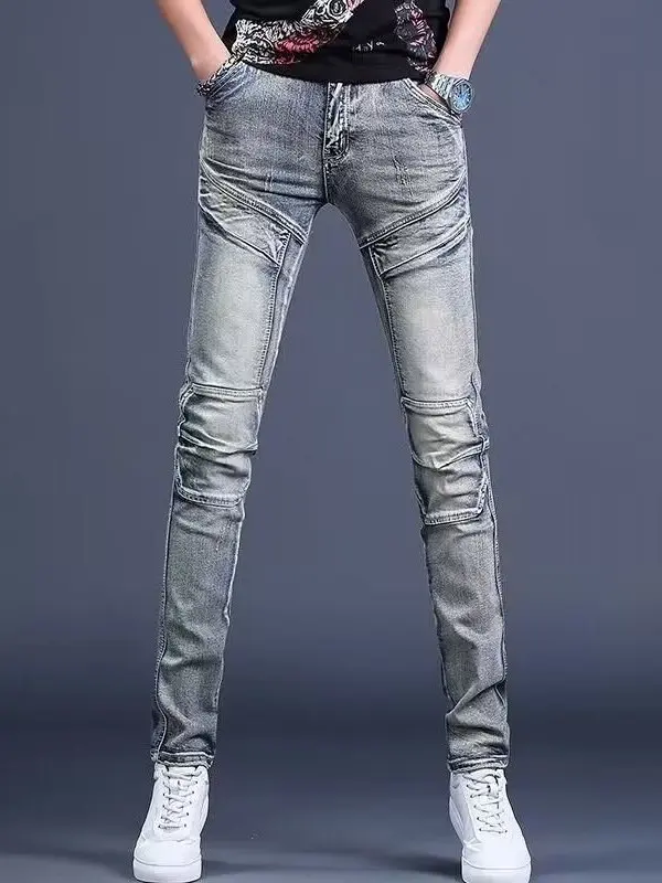 

Premium Stretchy Slim Fit Men's Jeans Casual Vintage Personali Long Trousers Trendy Cotton Elastic Denim Pants mid Waist Zi...