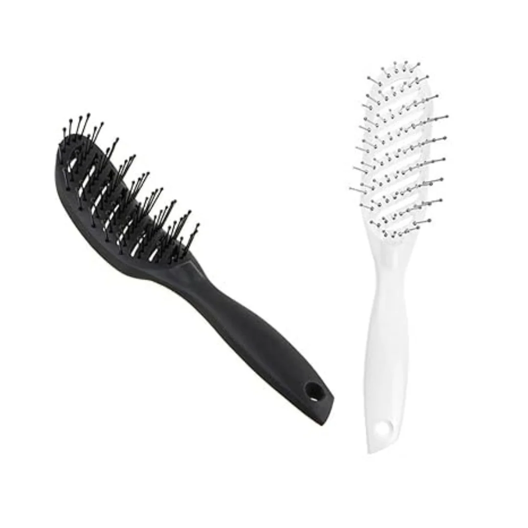 

Изогнутая вентилируемая щетка для волос - черная распутывающая щетка с гибкими щетинками, идеально подходит для сушки феном, массажа кожи головы и всех типов волос.