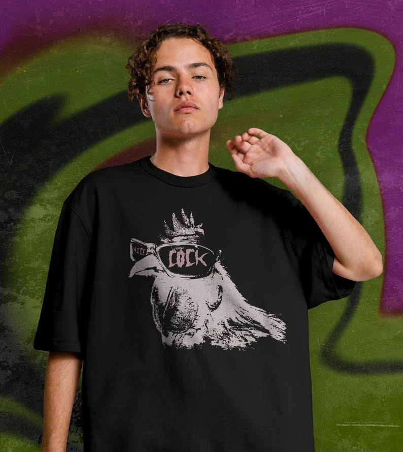 Cool rooster T-shirt with sunglasses, retro chick pattern T-shirt handsome rooster emoji   Loose-fitting casual unisex shirt