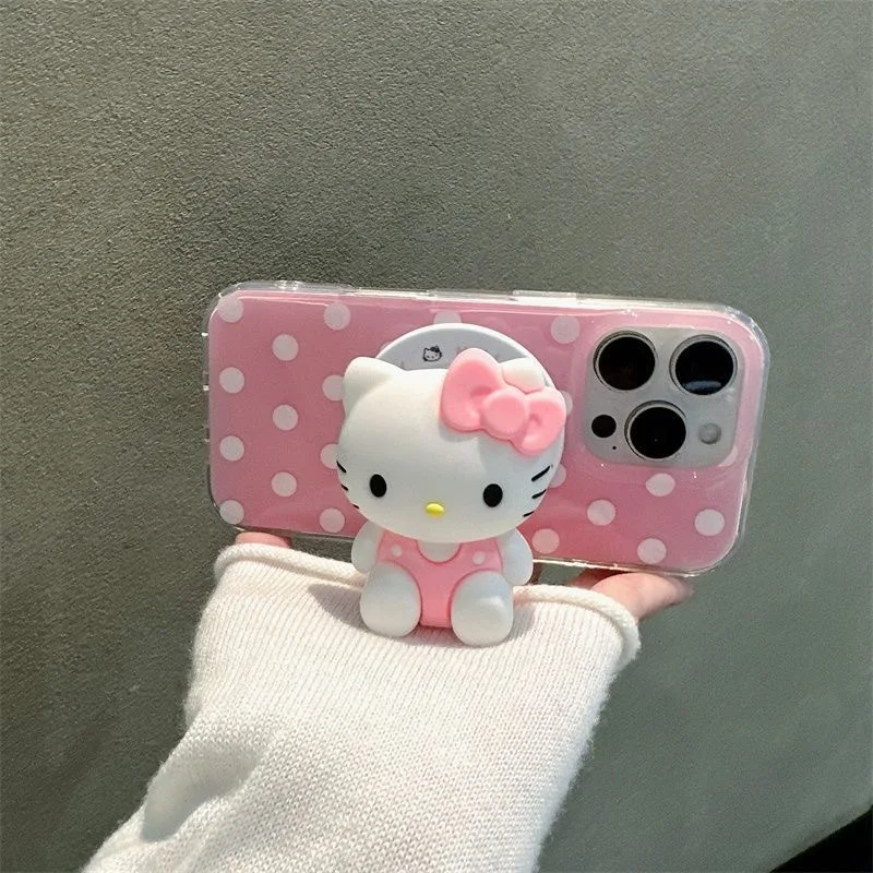 حامل قبضة الهاتف المحمول المغناطيسي Hello Kitty قابل للطي لهاتف Magsafe IPhone مقبس جيب حامل هاتف لطيف لهاتف Samsung Mac Bracket #5