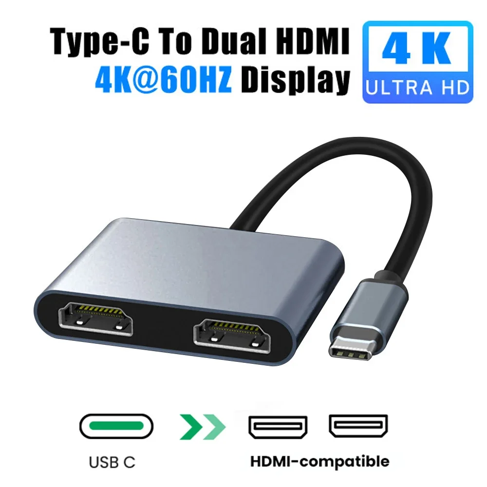 USB C Hub Type-C to Dual HDMI-4K 60HZ Dual Screen Expansion Adapter Type C Docking Station For Macbook Laptop Mobile Phone PC