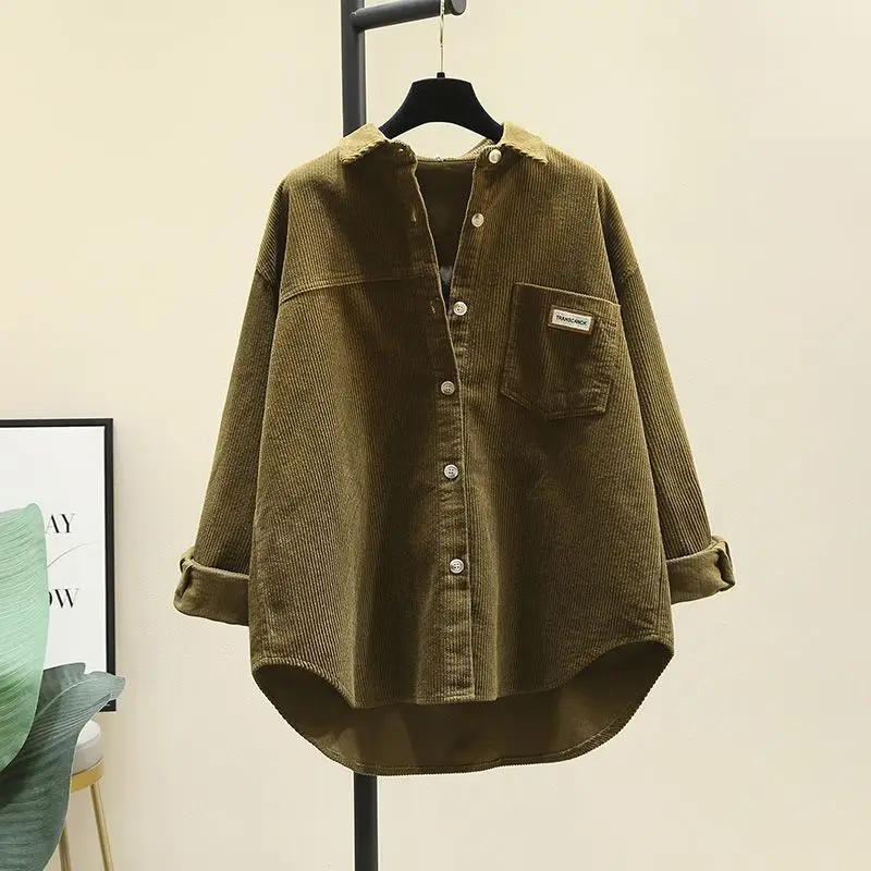 

Thickened Corduroy Long Sleeve Women's Shirt Autumn Winter New Style Casual Loose Fashion Korean Version Mid-Length Open