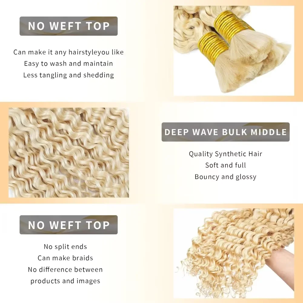 613 loira onda profunda trança em massa cabelo 100% cabelo humano encaracolado sem trama boho tranças feixes de cabelo humano extensões de trança para mulher