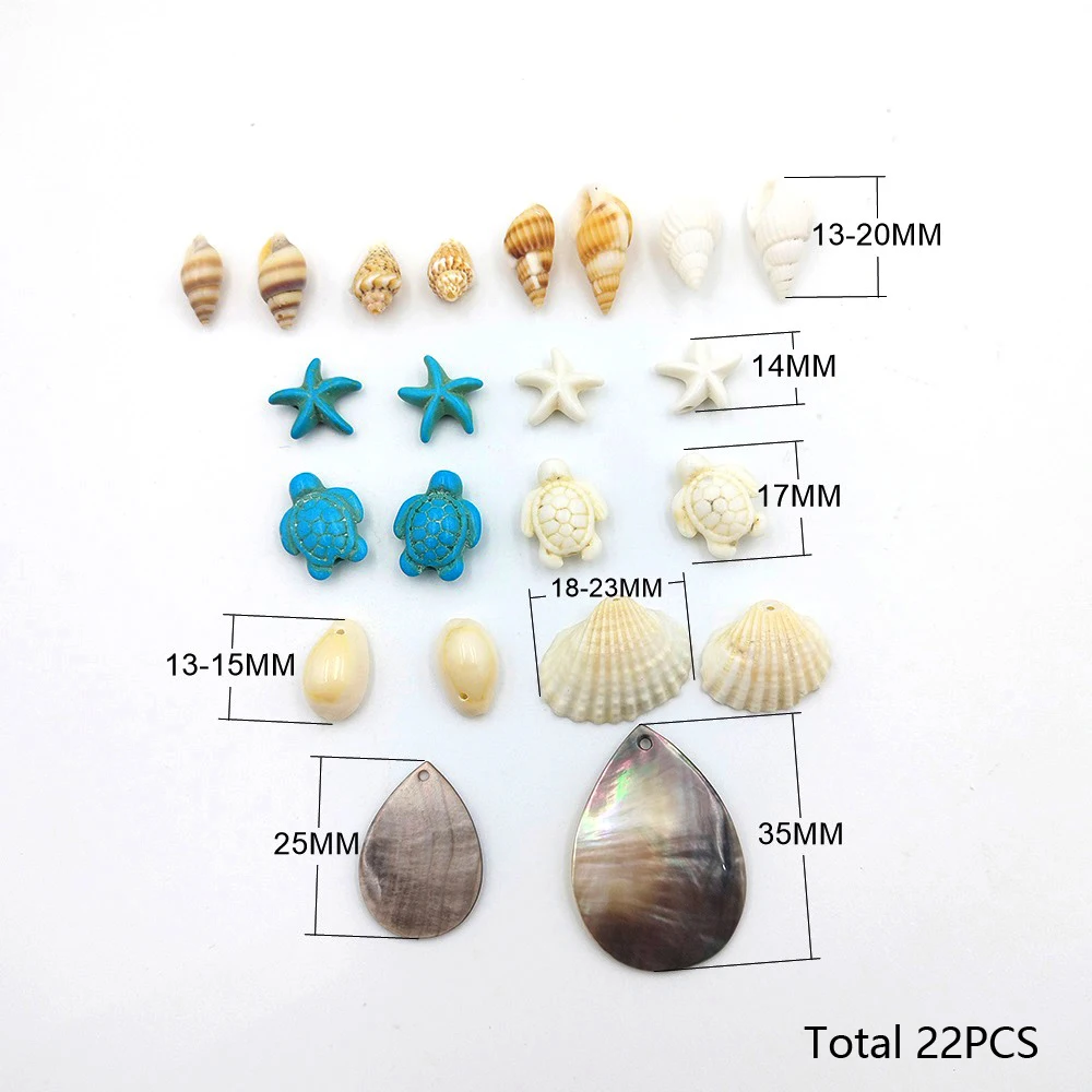 

22PCS Natural Perforated Conch Shell Turquoise Starfish Turtle DIY Handmade Necklace Earrings Crafts Accessories Fashion Charm