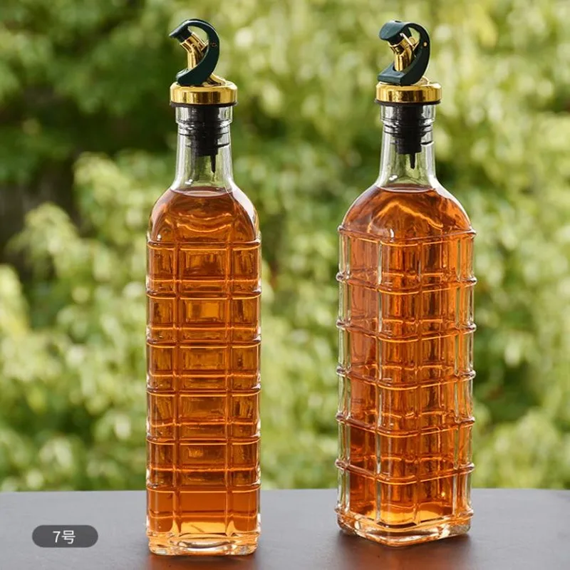 500ml Transparent Glass Olive Oil Bottle Leakproof Kitchen Seasoning Soy Sauce Vinegar Press Type Cruet Barbecue Bottle