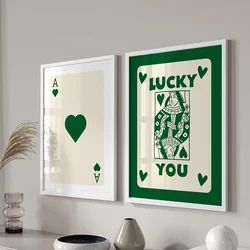 Trendy Retro Aesthetic Green Pink Black Ace Card Lucky You Funny Art Wall Art Canvas Painting Posters For Living Room Home Decor