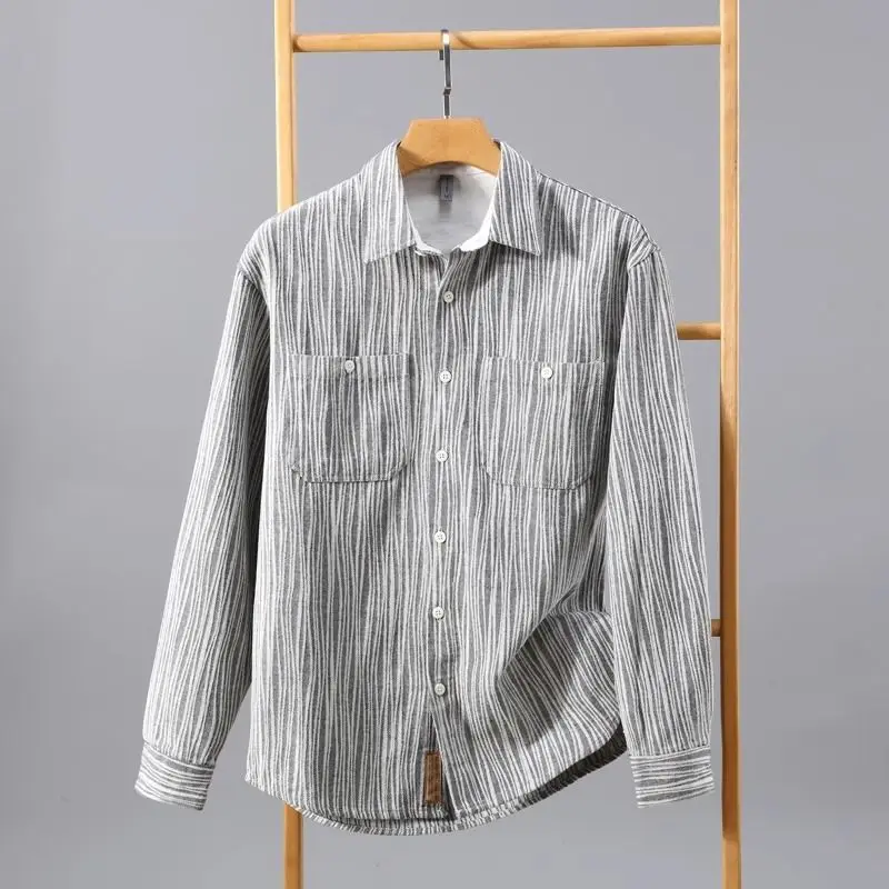 Spring Autumn Fashion Turn-down Collar Long Sleeve Striped Blouse Man Style Loose Casual Button Shirts Stripe Y2K Male Clothes