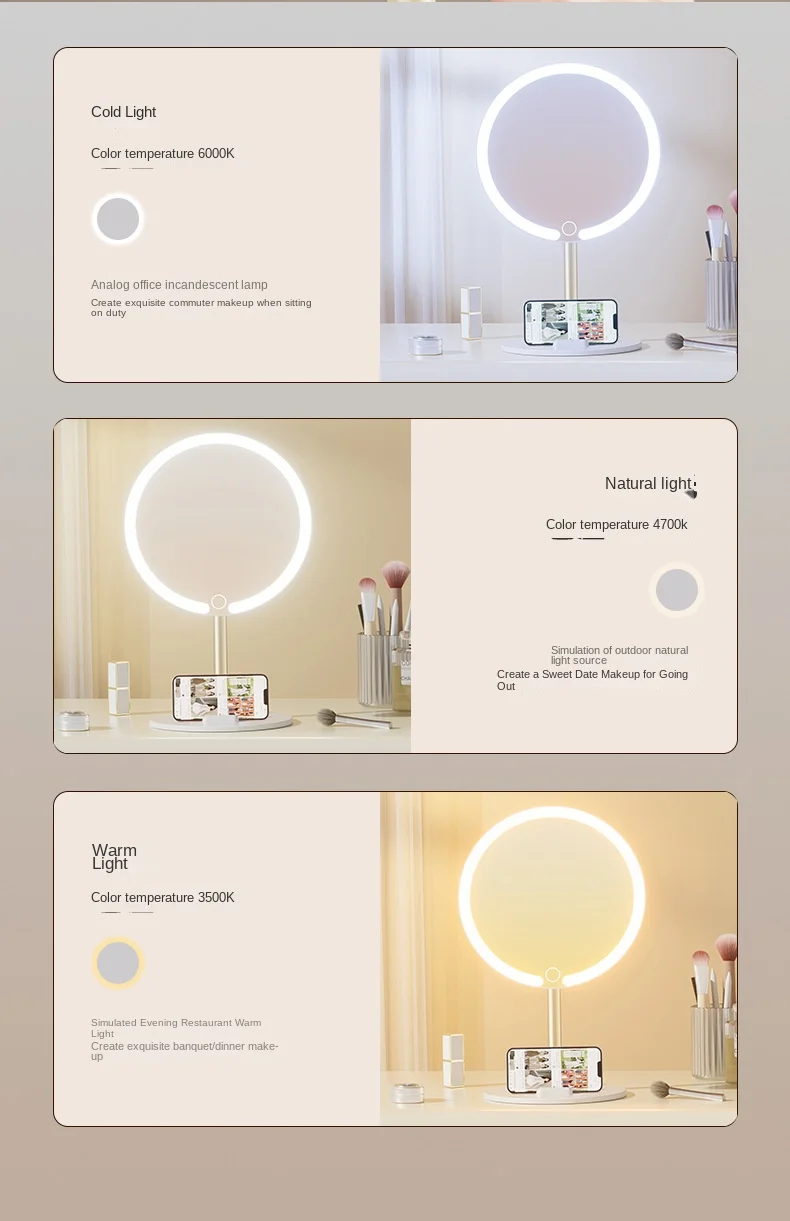 LED Vanity Mirror with Lights, 360° Rotation Touch Control, Portable Tabletop Makeup Mirror for Home Office Dormitory, Patent De