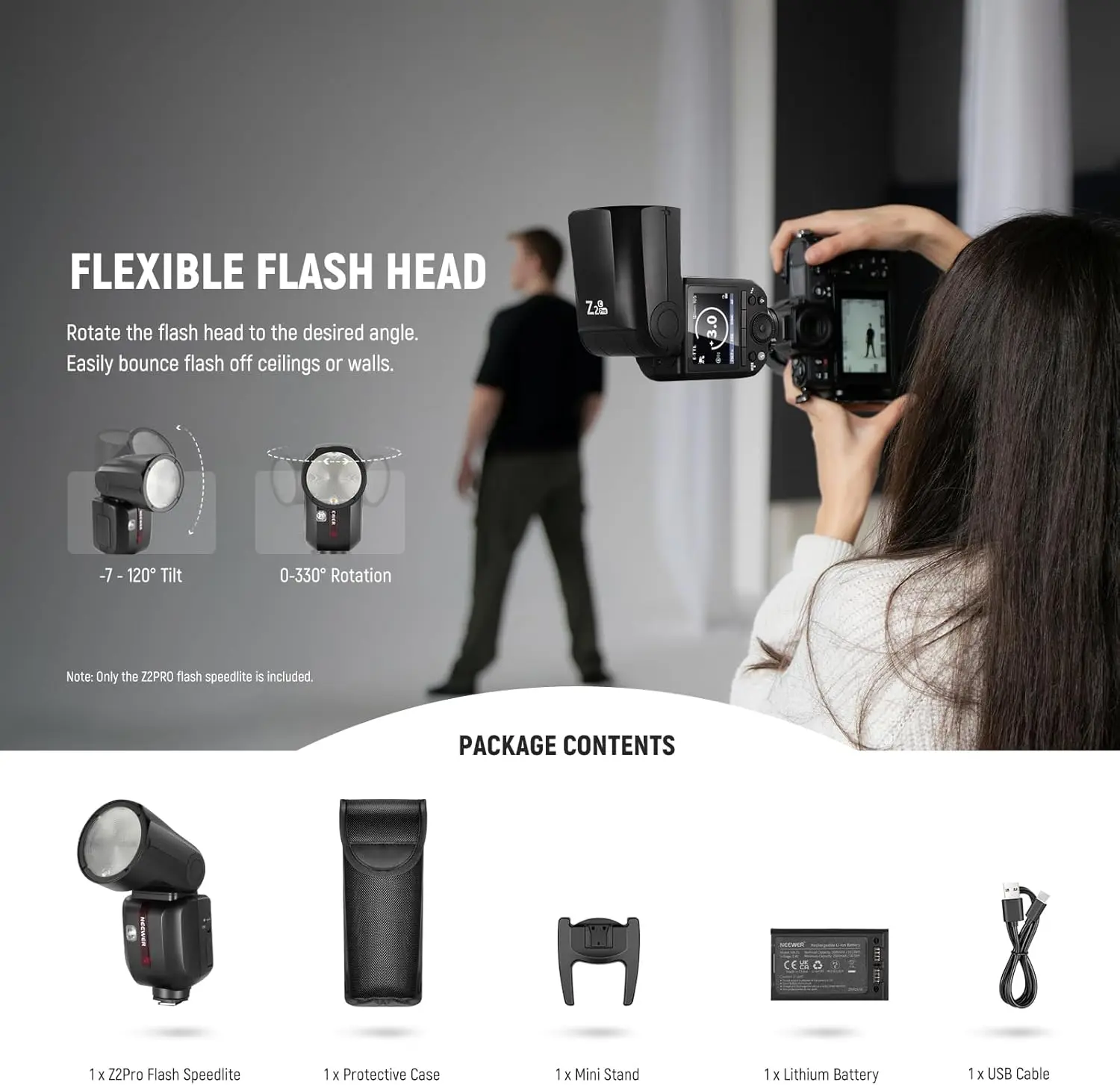 NEEWER Z2 PRO 2,4G TTL Rundkopf-Blitz Speedlite Wireless Kompatibel mit Godox TTL/M TCM-Schalter für Nikon/Sony/Canon-Kameras – Detail 7