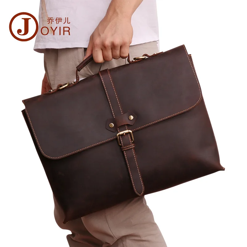 Customized Genuine Leather Men's Briefcase Business Retro 15.6-Inch Laptop Bag First Layer Cowhide Retro Men's Bag