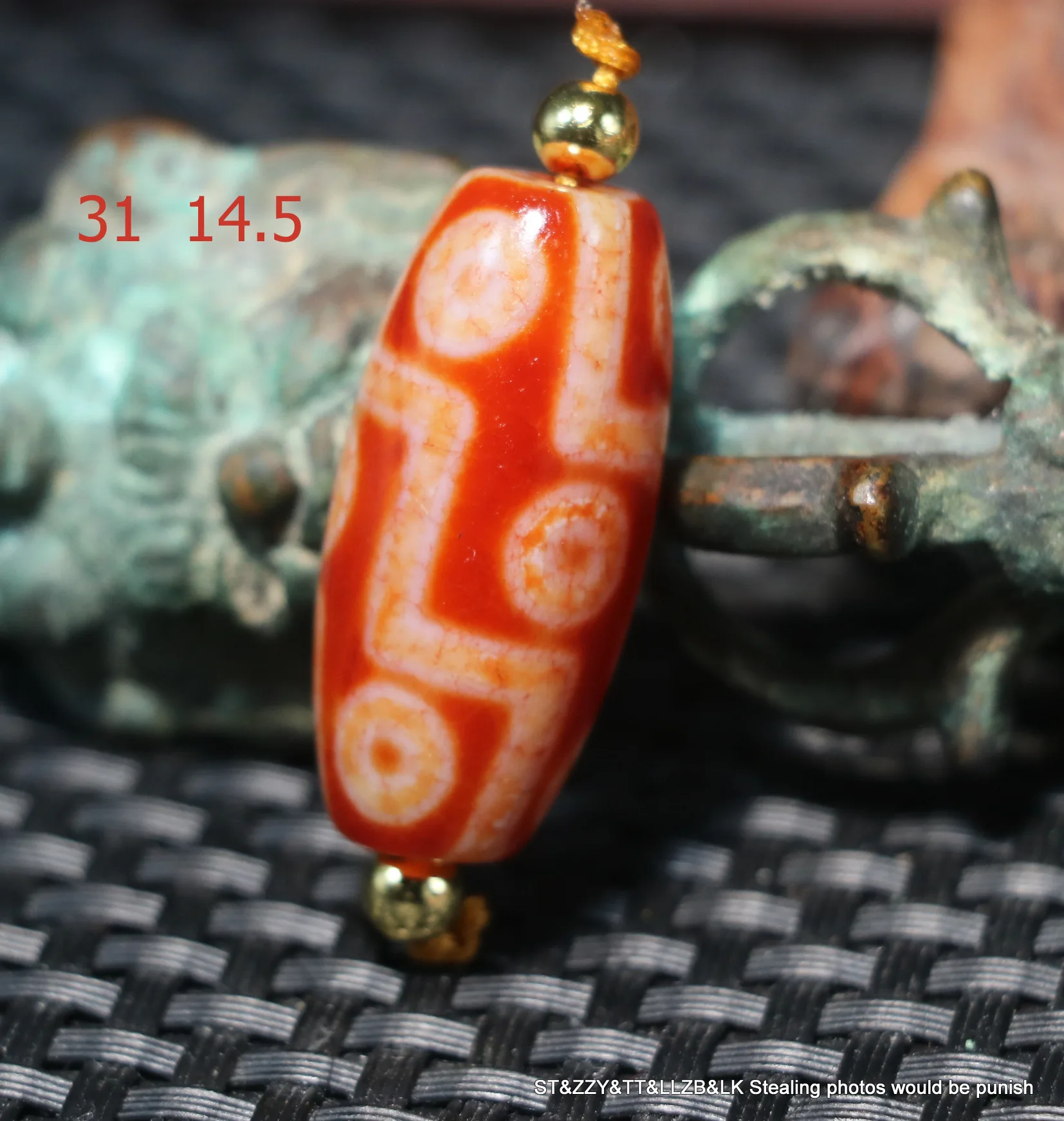 

Treasure Energy Tibetan Old Agate Red Color Fold Line 9 Eyed Kingdom dZi Bead Amulet 31MM Timestown RPL22120A56