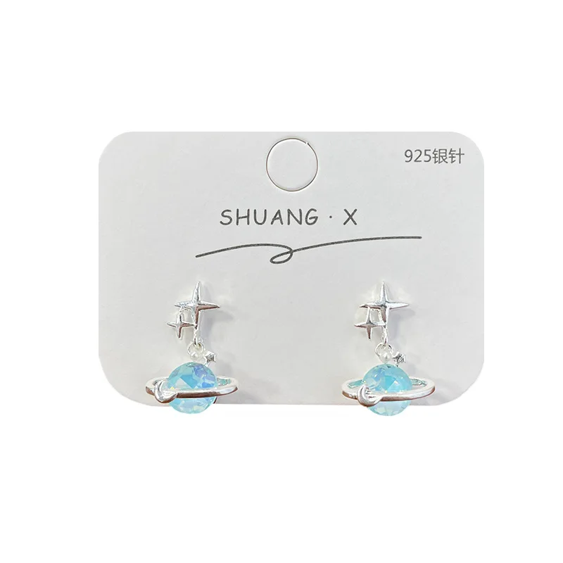 Silver Needle Ocean Star Pendant Girls Earrings for Women Exquisite Blue Resort Style Planet Surrounds Earring