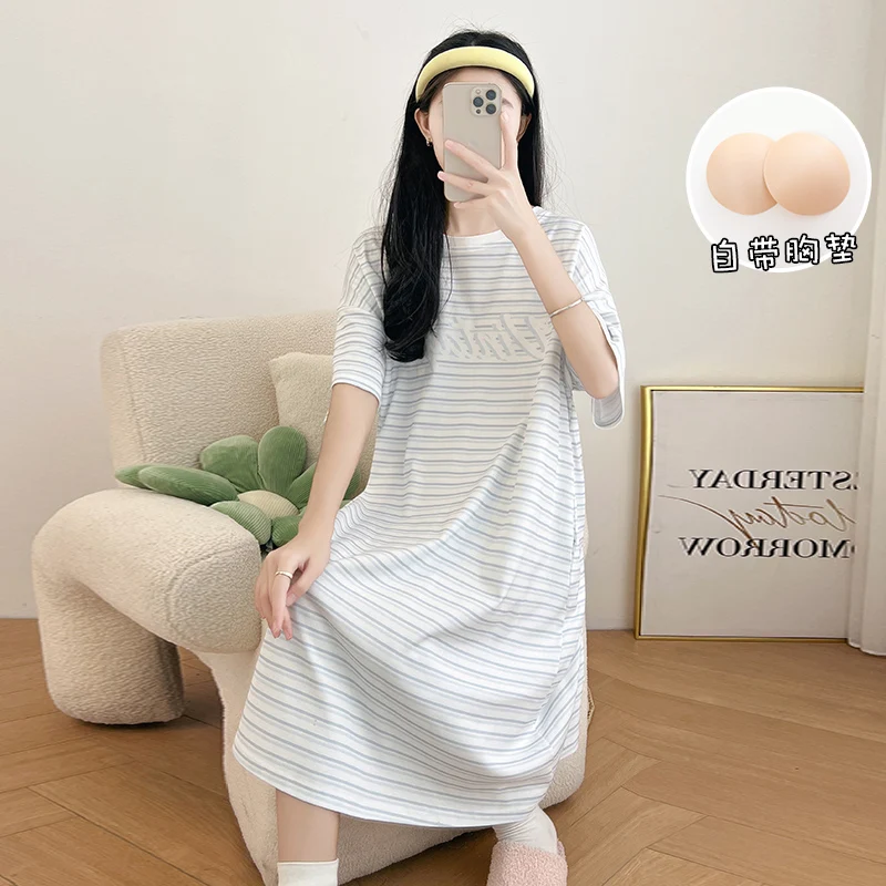 Summer Cartoon Sleepwear Nightgowns Ladies Cute Short-Sleeved Large Size Thin Section College Style Nightgown Homewear잠옷 m-2xl