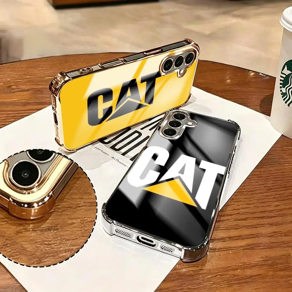 Cat C-CATERPILLAR Phone Case For Samsung S26 S25 S24 S23 S22 S21 Plus Ultra FE Gold silver four-corner shockproof glass