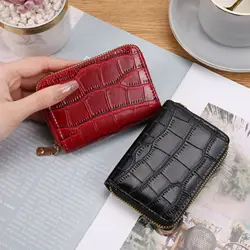 Vintage Small Women Crocodile Card Holder Wallets Leather rfid Zipper Coin Purse Credit Card Holder Driver's License Card Case