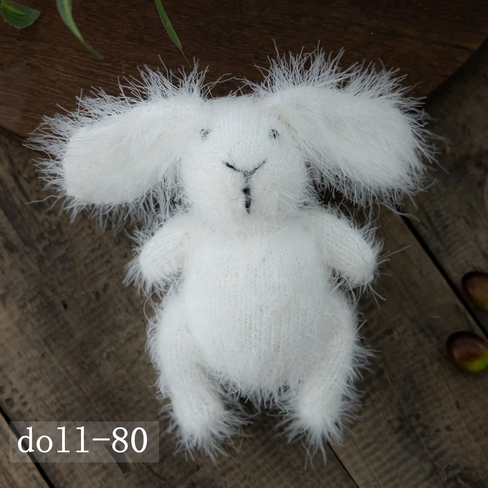 Hand-Knitted Bunny Toys Newborn Photography Props Fluffy Stuffed Rabbit Dolls for Newborn Props Baby Photography Accessories