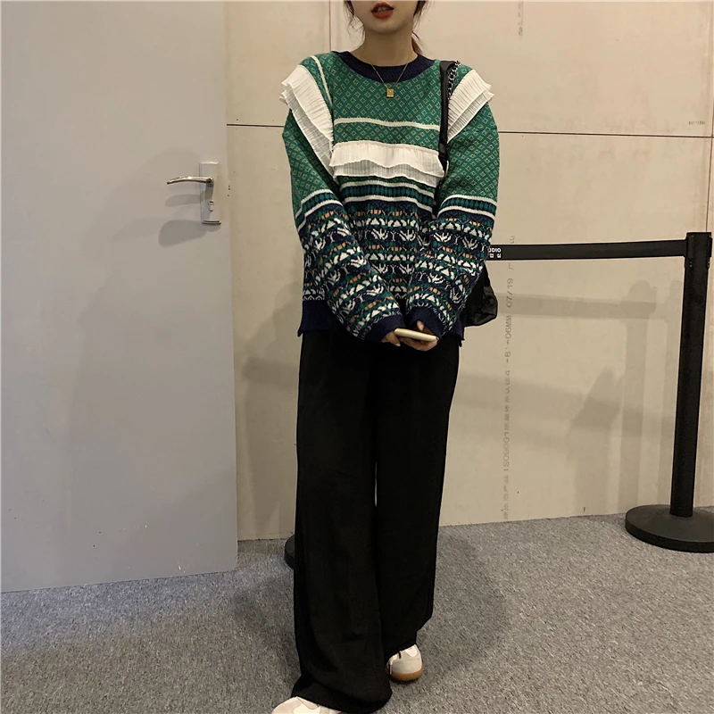 

Женский трикотаж в стиле ретро в японском стиле Long Sve Thi Lazy Sle, весна 2024, новый дизайн, повседневный свободный крой, круглый топ Ne