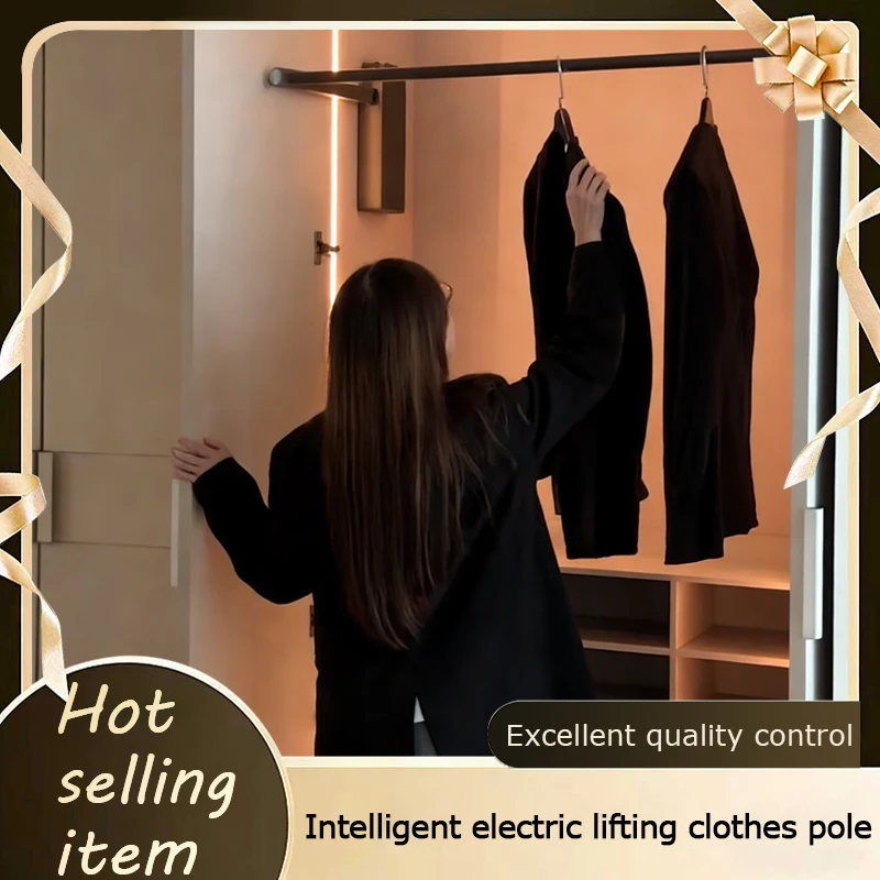 

Remote Control Electric Lift Garment Rack With Automatic Return And Voice Activated Function For Wardrobe High Cabinet Device
