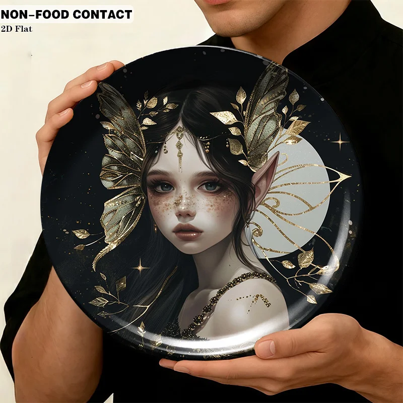 1pc Ceramic Decorative Plate, Golden Fairy Portrait Art Decorations, (for Decorative Purposes Only, NON-FOOD CONTACT)- Wall