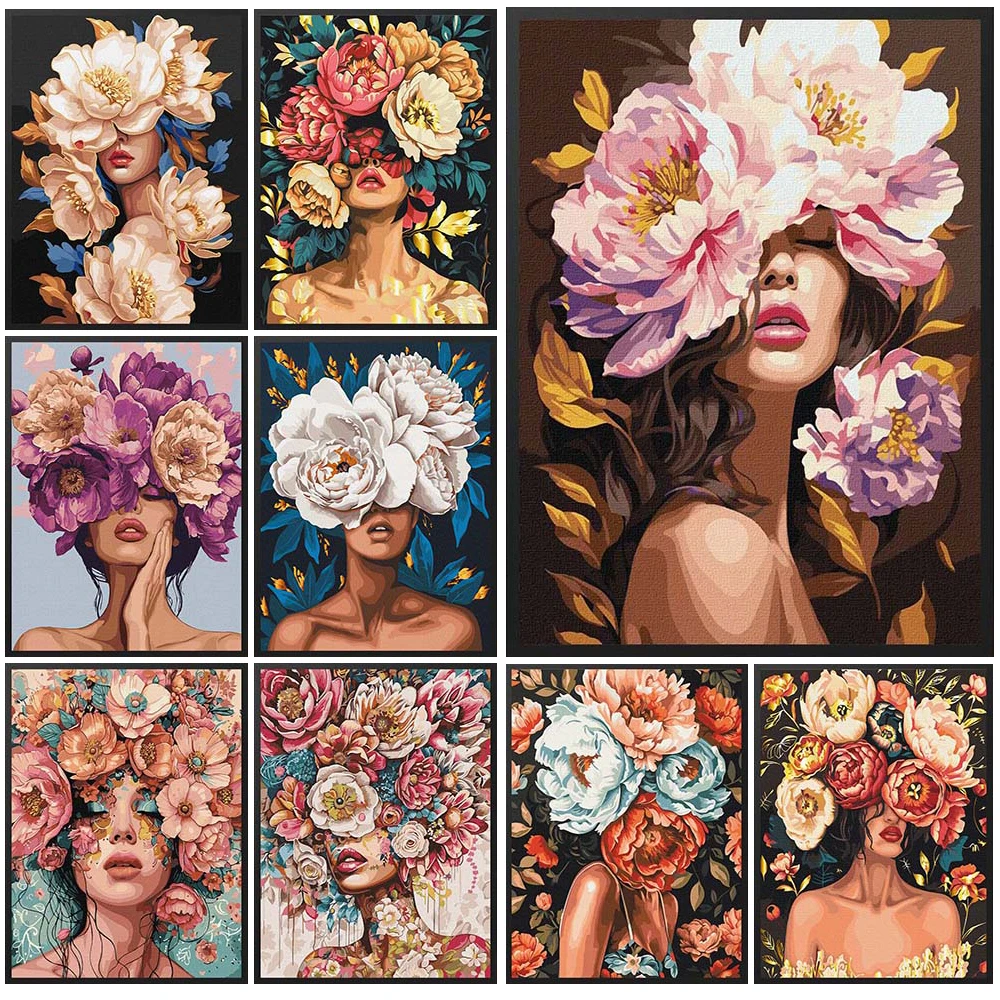 Vintage Peony Flower Woman Rose Girl Portrait Poster Wall Art Canvas Painting Home Decor Wall Pictures For Living Room Unframed